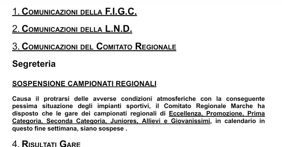 Rinvio campionati regionali