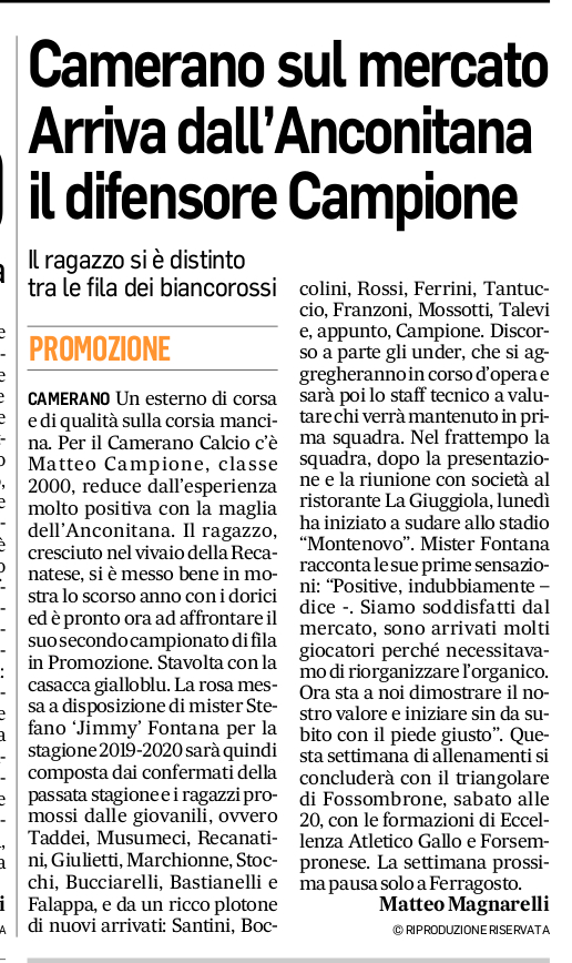 2019-08-07 - Corriere Adriatico - Camerano